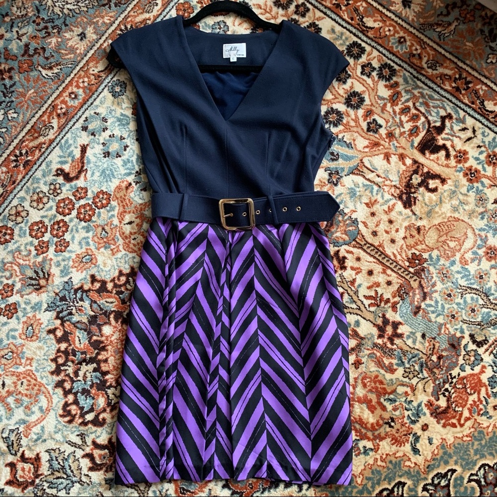 Milly Navy & Purple Dress w/Gold Buckle
